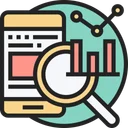 Smartphone screen with analytics and magnifying glass showing data insights