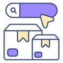 Search bar with pointer above shipping boxes, symbolizing product lookup and inventory