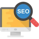 Computer screen with magnifying glass showing SEO, symbolizing website search engine optimization