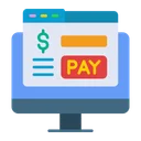 Computer screen with dollar symbol and PAY button for online payment
