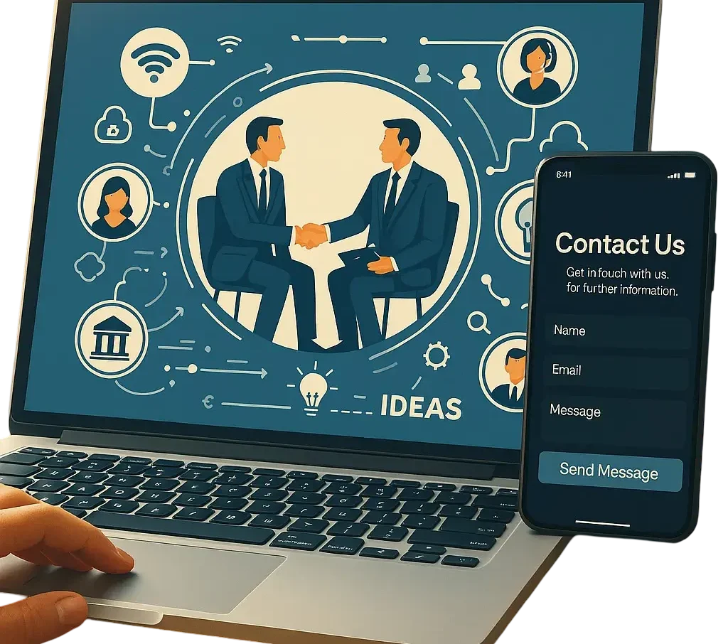 a phone screen showing contact us and form on laptop is depiction of relationship between customers and clients